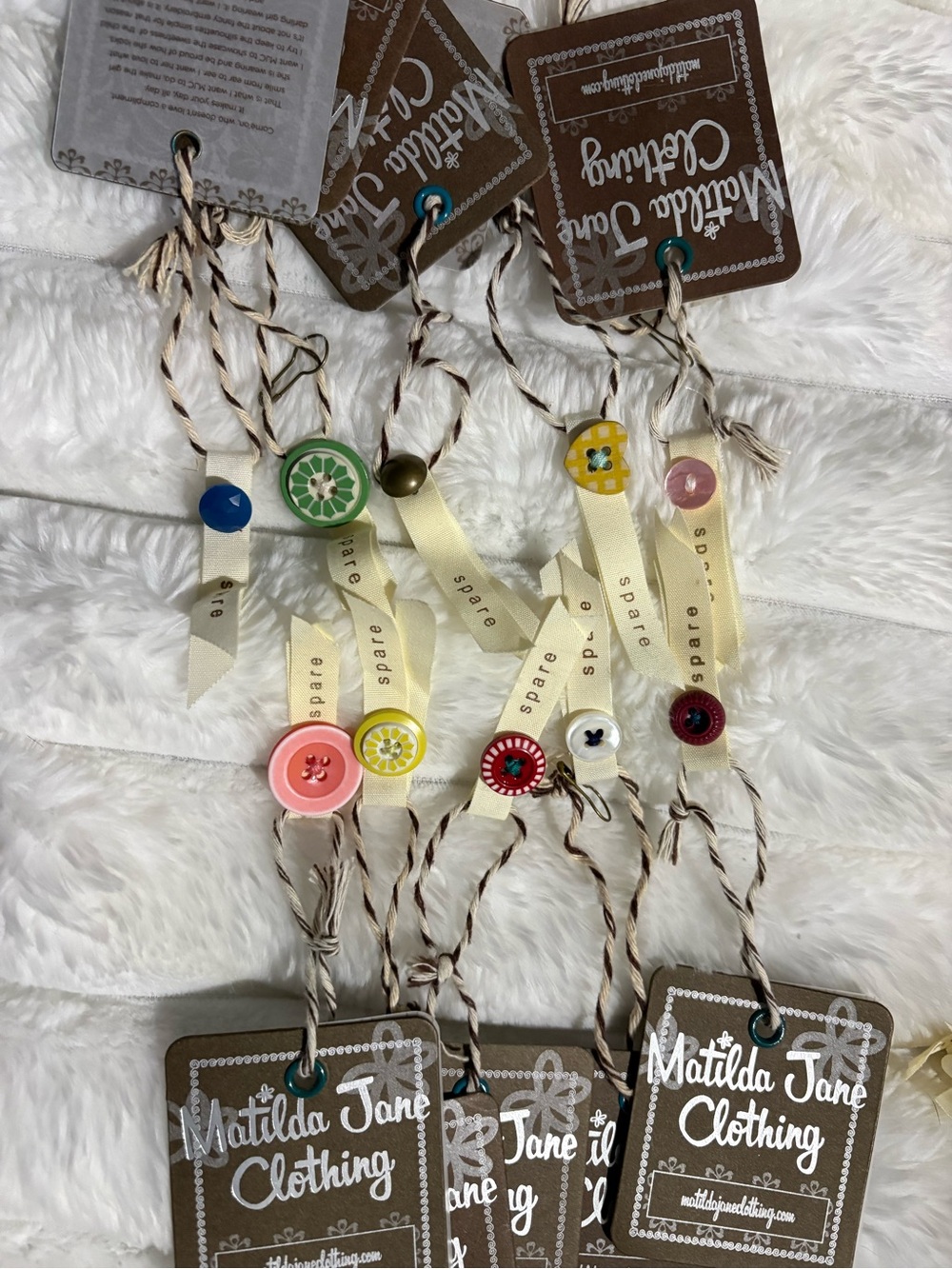 15 Matilda Jane Clothing Button Spare Tags with Multicolor Buttons